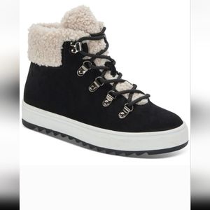 Aqua College Women's SheelaWaterproof Suede Booties Black andWhite Size 6.5